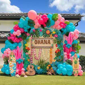 122Pcs Tropical Balloon Garland Arch Kit with Monstera Leaves - Hot Pink Teal Blue Balloons for Summer Hawaiian Luau Beach Pool Party Decorations, Aloha Birthday, Baby Shower, Gender Reveal Supplies