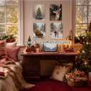 3 x Poecinvi Winter Christmas Wall Art Prints Set of 4, Rustic Christmas Decor, Winter Xmas Tree Sleigh Reindeer Santa Posters Pictures Wall Decor for Home Bedroom Living Room Office, 8x10 Unframed