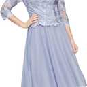 Alex Evenings Women's Tea Length Embroidered Bodice Mother of The Bride Gown, Wedding Guest Dress (size 14) (Purple)