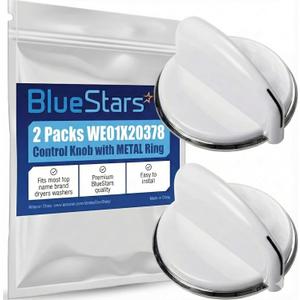 BlueStars Unbreakable WE01X20378 Control Knob with Metal Ring - Compatible with G.E Dryers and Washers - Replaces WE01X20432 WH01X10307 WH01X10460 - Pack of 2