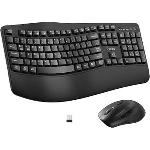 Wireless Keyboard and Mouse Combo,2.4G Full Size Wave Keys Ergonomic Keyboard with Wrist Rest for Natural Typing, 3 DPI Adjustable Ergonomic Silent Mouse for Computer/Laptop/Windows/Mac (Black)