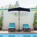 Half Umbrella Outdoor Patio Shade - 9 ft Patio Umbrella with Easy Crank - Small Canopy for Balcony, Table, or Deck by Pure Garden (Navy Blue)