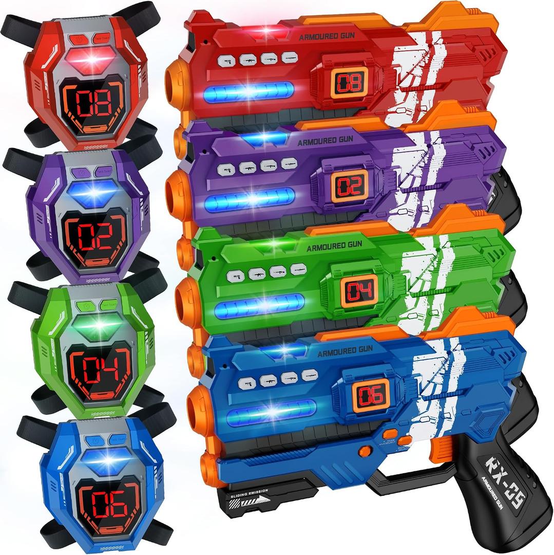 Laser Tag Guns Set of 4 Laser Tag Guns with Digital LED Score Display Vests,Gifts for Teens and Adults Boys & Girls,Adults and Family Fun,Gift for Kids Ages 8 9 10 11 12+Year Old Boy, Small