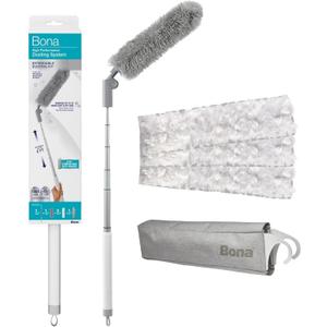 Bona High Performance Dusting System - 1 Extendable Handle, 3 Disposable Dusters, 1 Reusable Duster, & 1 Storage Bag - Extendable Dusting Kit