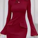 PRETTYGARDEN Womens Fall Long Sleeve Mini Dress 2025 Trendy Boat Neck Bodycon Knit Elegant Short Party Formal Dresses (Red,XX-Large)