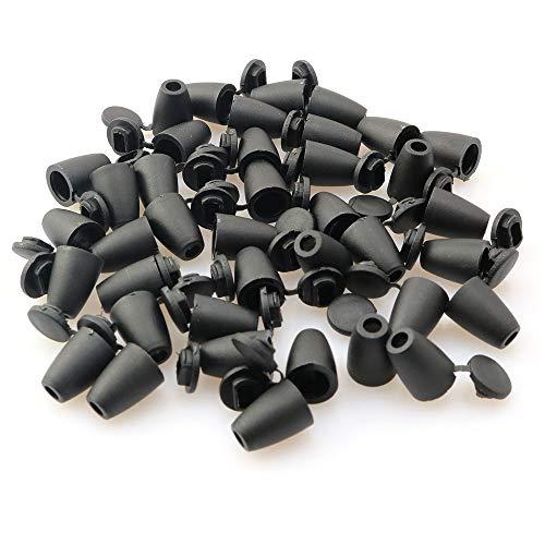 PZRT 100pcs Bell End Stopper Black Plastic Cord Ends Bell Stopper with Lid Lock for Backpack Drawstrings Accessories