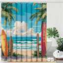 Coastal Surfboard Shower Curtain Tropical Palm Tree Shower Curtains for Bathroom Waterproof Fabric Bath Curtain Decor with Hooks (72"W x 72"L (Pack of 1))