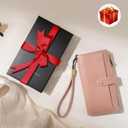 Women's Wallets - RFID Blocking Leather Bifold Clutch Credit Card Holder Long Travel Purse with Wristlet (Pink)