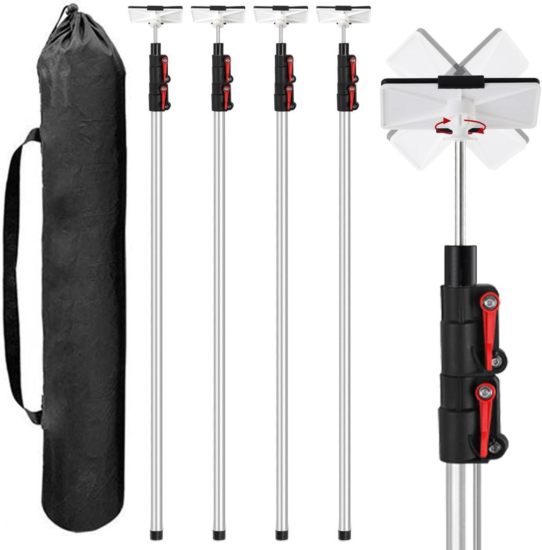 12FT Dust Barrier Poles 4 Pack with Carry Bag, Stainless Steel Spring Retractable Zipper Wall Poles Kit for Home Renovation, Construction & Isolation Work