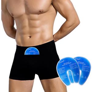Vasectomy Support Underwear for Men, Briefs with 2 Ice Packs for Testicular Support and Pain Relief (Large, Black)