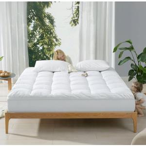 Cotton Mattress Topper, Queen, Cooling Cotton Pillow Top with 8-21 Inch Deep Pocket, 3D Snow Down Alternative Fill, Breathable Fluffy Mattress Pad Cover (White, Queen 80 * 60inch) (Queen, White)