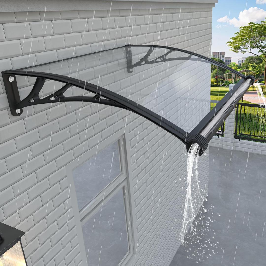 Awning for Door Entrance 32x60 Inch, Polycarbonate Canopy Front Door Awnings Exterior with Separate Drainage, All-Weather UV, Rain & Snow Protection for Porch, Patio, Window, or Deck