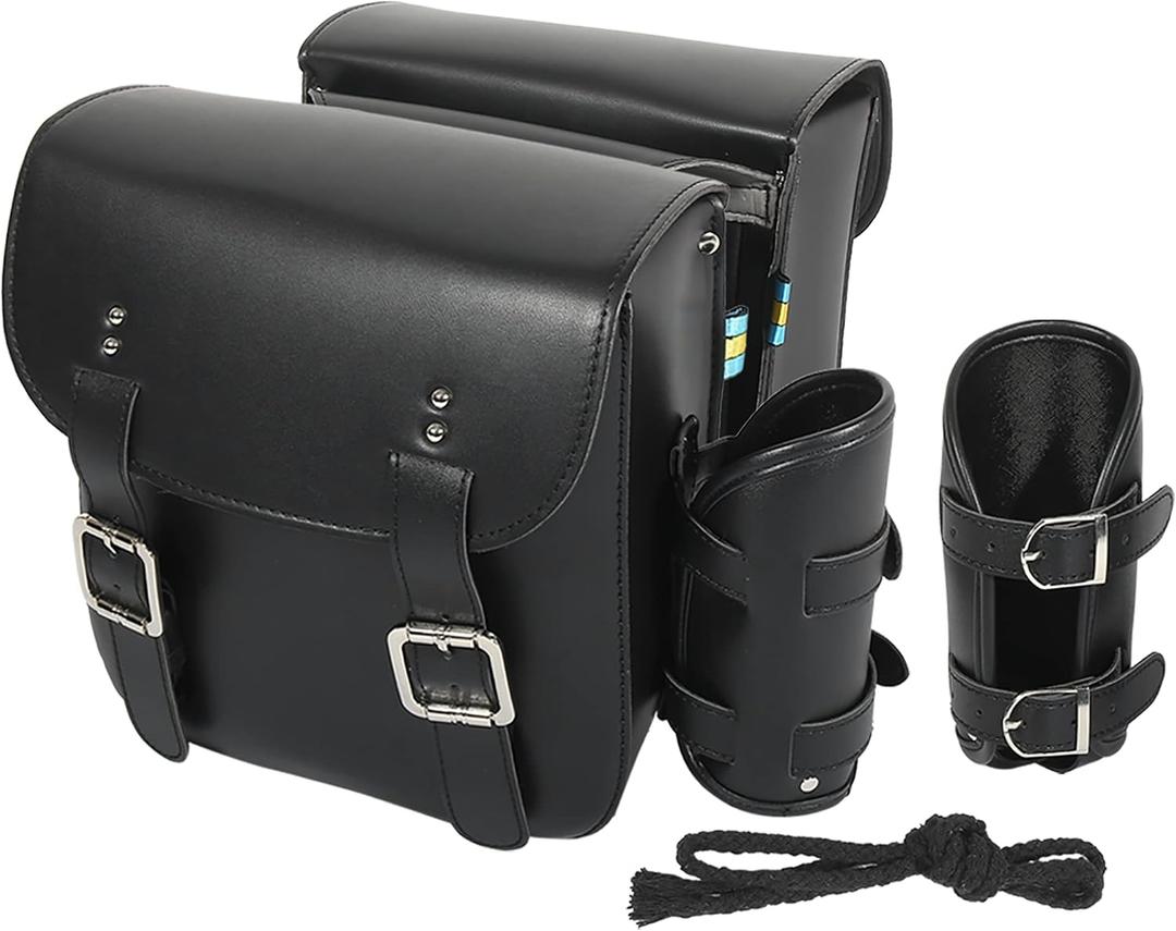 Motoforti Pair Motorcycle Saddlebag Side Tool Bags Cycling Luggage Bag Waterproof Faux Leather, 36x29x12cm