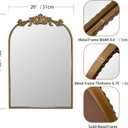 20″ x 30″ Wall Mount Baroque Arched Mirror, Antique Gold Metal Frame Real Glass Vintage Mirror with Decorative Crest for Bathroom Vanity, Entryway, Mantel