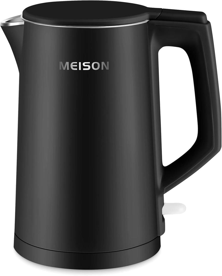 MEISON Electric Kettle, 1.7 L Double Wall Food Grade Stainless Steel Interior Water Boiler, Coffee Pot & Tea Kettle, Auto Shut-Off and Boil-Dry Protection, 1200W (Black)