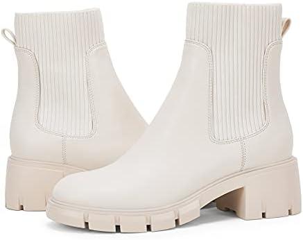 Ruanyu Womens Platform Ankle Boots Elastic Chunky Block Heel Chelsea Booties Lug Sole Non-Slip Combat Shoes 7.5
