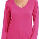 PRIMODA Women's V Neck Long Sleeve Shirts Classic Loose Fit T Shirt Top (Pink, M)