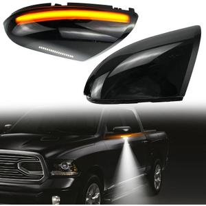 Sequential Dynamic LED Side Mirror Turn Signal Light Compatible with Dodge Ram 1500 2009-2018,Fit for Ram 2500 2010-2018 Mirror Marker Lamp Smoked Puddle Light Assembly, 2 Packs