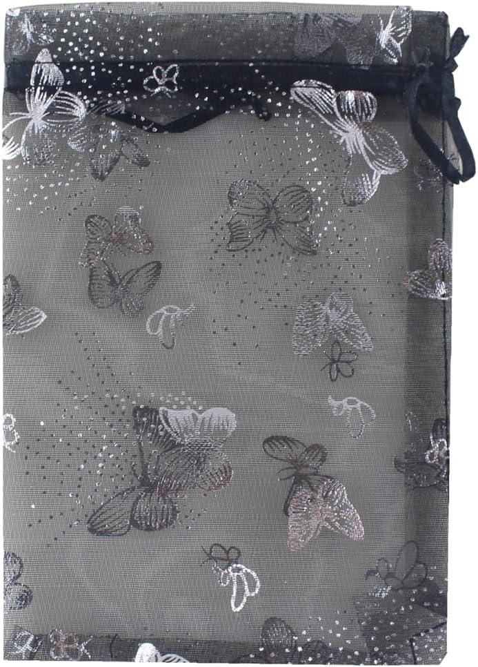 5 x 7 Inch 100 Butterfly Organza Jewelry Gift Pouch Candy Pouch Drawstring Wedding Favor Bags (black butterfly)
