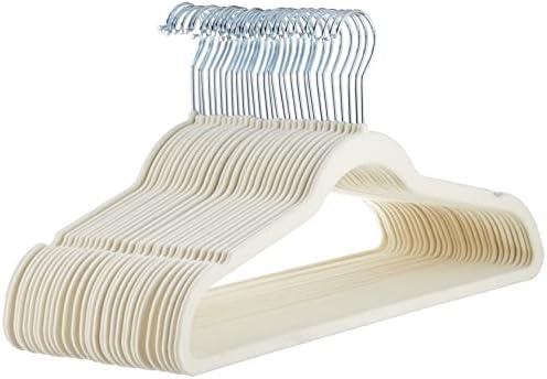 Amazon Basics Slim, Velvet, Non-Slip Suit Clothes Hangers, Ivory/Beige- Pack of 15