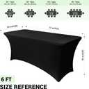 Obstal 6ft Stretch Black Spandex Table Cloth for Standard Folding Tables - 2 Pack Universal Rectangular Fitted Tablecloth Protector for Wedding, Trade Show, Vendor Stand
