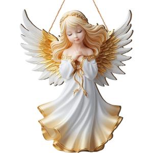 Christmas Angel Hanging Sign Wooden Praying Angel Door Sign Xmas Wall Plaque Decoration Christmas White Nativity Set for Xmas Fireplace Home Indoor Outdoor Decor