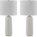 Signature Design by Ashley Clarkland Contemporary 24 Inch Ceramic Table Lamp, Set of 2, White