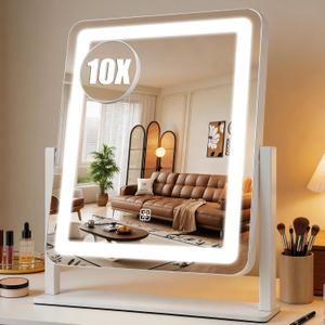 Vanity Mirror with Lights, 15"12.2" Large LED Makeup Mirror with Light, HD Mirror, Smart Touch with 3-Color Lighting, Dimmable, 360 Rotation, Lighted Up for Vanity Desk Tabletop, Bedroom (White)