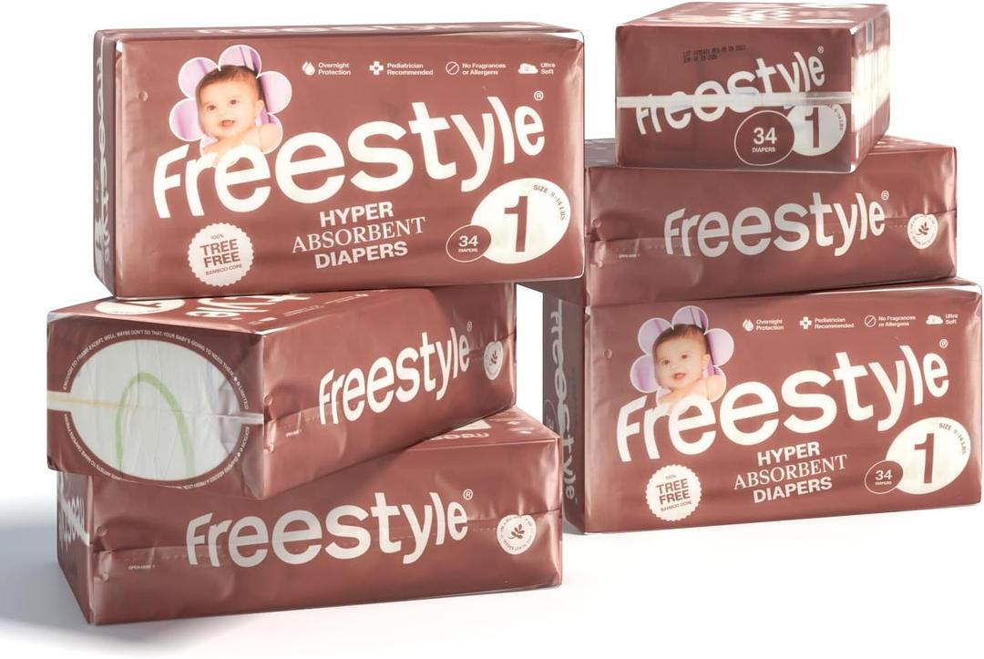 Freestyle Diapers - (Size 1) Hyper Absorbent & Non-Toxic  Disposable Diapers for Sensitive Skin  Ultra Soft Diapers (8-14 lbs)  204 Count