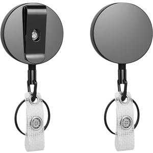 Retractable Keychain with Badge Holder Clip - 2-Pack All-Metal Casing with 27.5" Durable Fiber Cord, Round Glossy Black - Retractable Keychain and Badge Holder Clip Retractable Keychain with Badge Holder Clip - 2-Pack All-Metal Casing with 27.5" Durable Fiber Cord, Round Glossy Black - Retractable Keychain and Badge Holder Clip