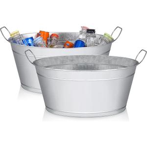 Large 6-Gallon Galvanized Tin Beverage Tub, 20x14x10 inches (Pack of 2)