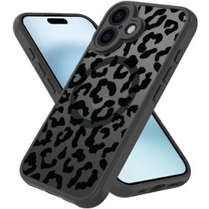 for iPhone 16 Plus Magsafe Case, Magnetic Black Leopard Design Cute Soft TPU Shockproof Protective for Girls Women Phone Cover