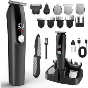 Beard Trimmer for Men Hair Clippers - 6 in 1 Professional Grooming Kit Cordless Hair Clipper Trimmers Set Waterproof,Electric Shaver Razor for Face Nose Body Mustache (Gray)