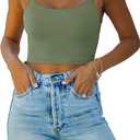 REORIA Women's Sexy Adjustable Spaghetti Strap Double Lined Seamless Camisole Tank Yoga Crop Tops Large