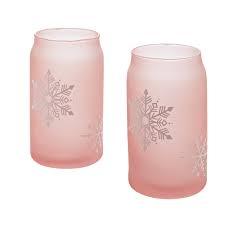 Tabletops Gallery 4 Piece Pink Snowflake Soda Can Glass Set