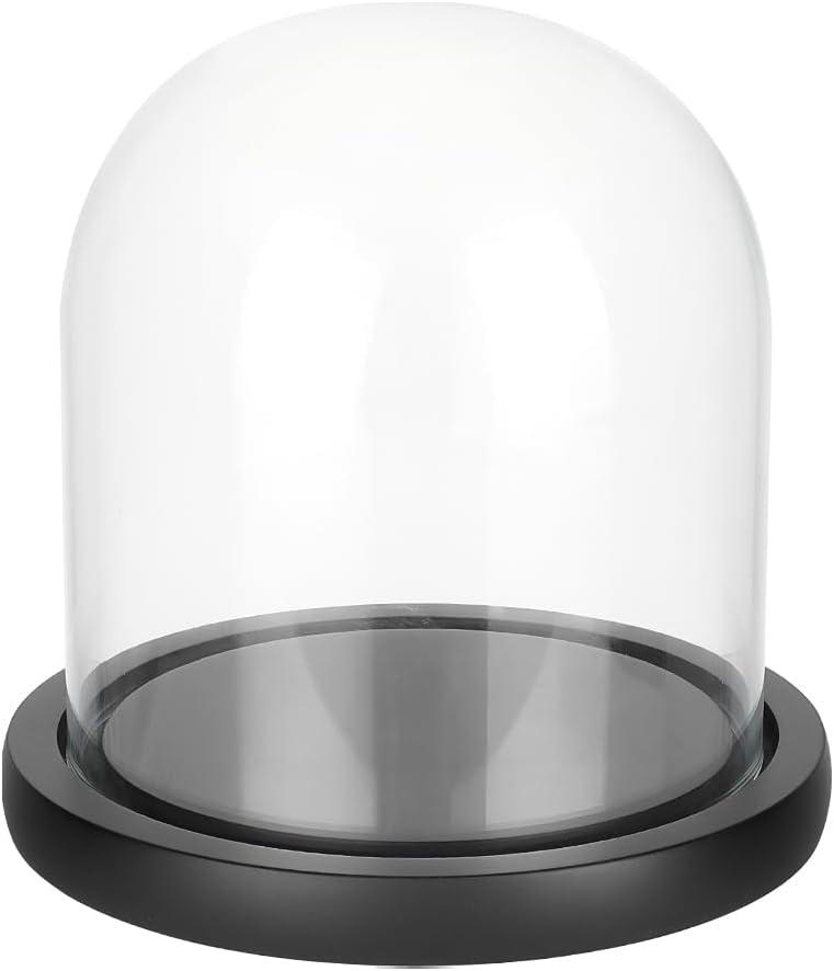 BENECREAT 5.5x5inch Eternal Transparent Flower Glass Cover, Glass Display Dome Cloche Jar with Black Solid Wood Base for DIY Flower Craft, Wedding Decorations