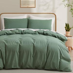 LOVQUE 100% Washed Cotton Duvet Cover King Size, Mint Green Fade-Resistant Natural Bedding Set (No Comforter), 104x90 Inches
