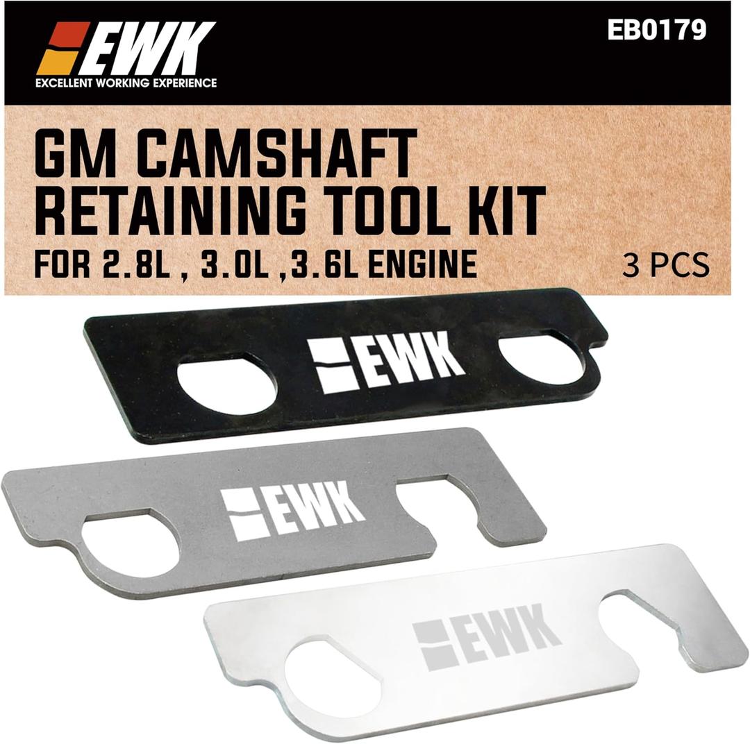EWK 3 Pcs GM Camshaft Retaining Tool Kit EN 48383 & EN 46105 for Cadillac, Buick, Saturn, Pontiac, Chevrolet, Chevy 2.8L 3.0L 3.6L, Precision Alloy Steel Timing Tool Set for Professional Mechanics