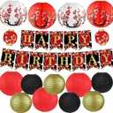 14Pcs Hibachi Party Decorations, Chinese Japanese Party Supplies, Red Black and Gold Birthday Paper Lanterns Kit (8" 10" 12"), Cherry Blossom Banner for Asian Theme & Lunar New Year 2026