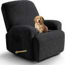 VANSOFY Recliner Chair Covers, 4-Pieces Stretch Recliner Cover Jacquard Soft Reclining Chair Slipcover Furniture Protector with Elastic Bottom for Lazy Boy Recliner(Black) (1 Seat-Standard)