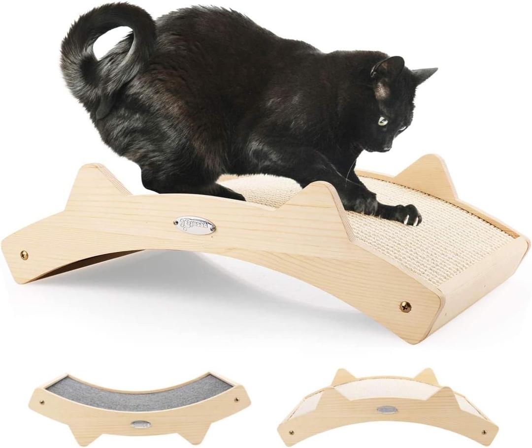 Double-Sided Sisal Cat Scratcher, Cat Scratchers for Indoor Cats with Natural Sisal + Carpet Cloth, Durable Solid Wooden Structure Scratch Pad, 16.5 x 10.8in