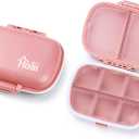 Holii  8 Compartments Travel Pill Organizer, Pocket Pharmacy for Purse Daily Pill Box Portable Medicine Organizer Vitamin Holder Container (Light Pink)