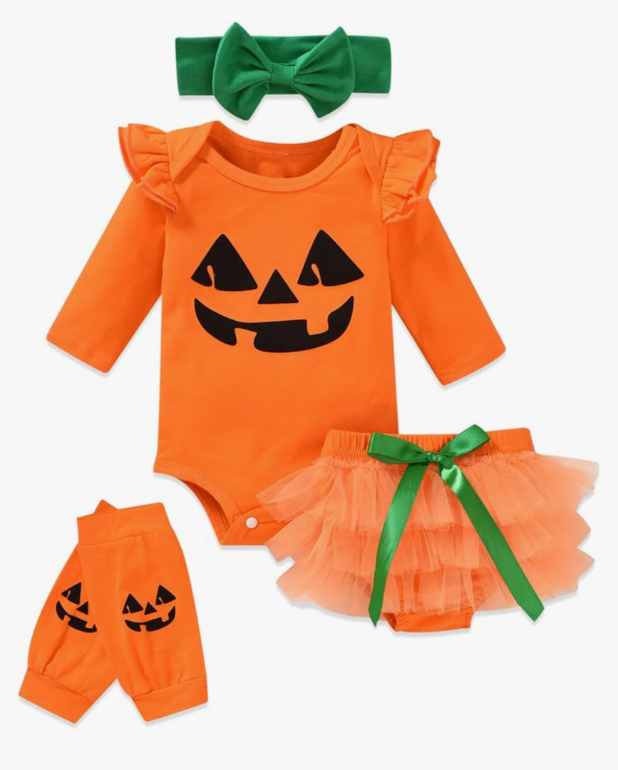 fioukiay Newborn Baby Girls Halloween Clothes Outfits Infant 4pcs Bodysuit Romper Shorts Clothing Sets 52 Preemie