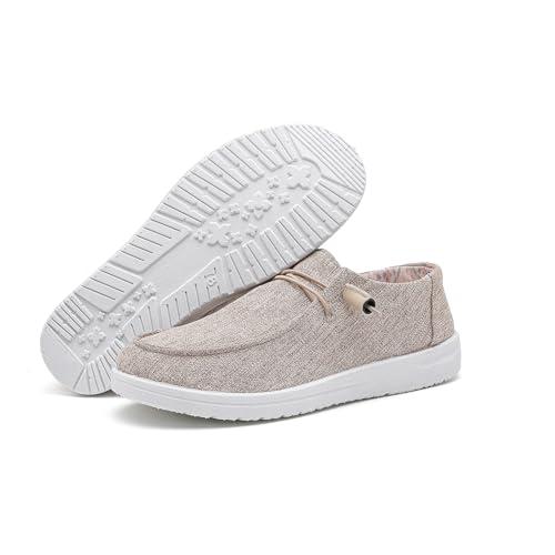 Betyswear Womens Loafers Women Shoes Casual Slip-On Canvas Shoes Breathable Lightweight Boat Shoes for Women 24002-Khaki-7