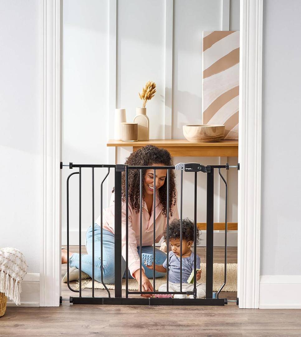 Regalo Safety 38" Baby Gate for Doorways & Bottom of Stairs, Pressure Mount Design for Babies, Toddlers & Pets, Tested & Safe for 30 Years, American Designed, American Owned (29-38.5"W x 30"H, Black)