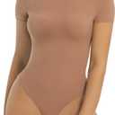 SHAPERX Women's Fit Everybody Bodysuit Soft Crew Neck T-shirt Body Suits with Thong Design, Medium 