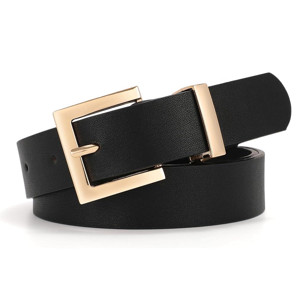 XZQTIVE Women's Leather Belts for Jeans Pants Dresses Fashion Ladies Belt with Square Buckle Black Belt for Women