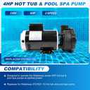 3721621-1D 4 HP Hot Tub & Pool Spa Pump Compatible with Waterway 3721621-1D, 4HP Dual Speed Replacement Pool Spa Pump, Executive 56 Frame, 230V, 12.0/4.4 AMPS SF, 3450/1725 RPM, 60 HZ, 2" Plumbing