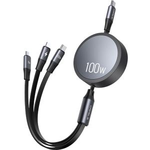 CAFELE 2025 Upgraded 100W Multi Charging Cable, Retractable USB C 3 in 1 Charging Cable with Type C/L/Micro, 5A Fast Charger Cord for Phone 16 15 14, Galaxy S23/S24/S25, MBook, Pad, Multiple Devices (Grey-8)