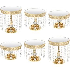 6Pcs Gold Cake Stands with Crystals, Mirror Metal Elevated Cake Display Gold Dessert Stands for Party, Wedding Reception(Mirror Golden)